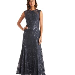 RM Richards Sequined Lace Gown With Sheer Inserts